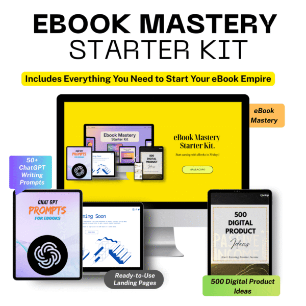 Ebook Mastery Starter Kit - Complete bundle with guides, templates, and prompts to create and sell ebooks.